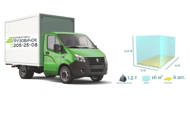Грузовая газель до 1,5 тонн (удлиненная и высокая) <br>